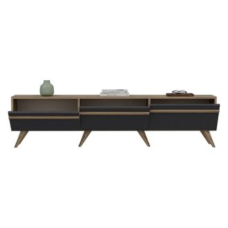 Dmora Mueble Para Tv Cortaccia, 3 Puertas Abatibles, 3 Compartimentos, 180x35x42h Cm Negro Antracita