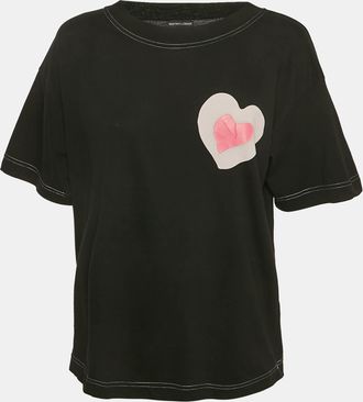 Emporio Armani Black Heart Print Cotton Round Neck T-Shirt