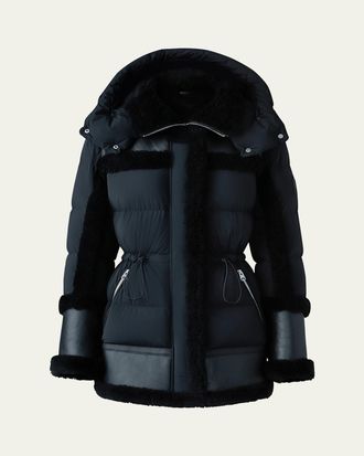 Mackage Lilibeth Mixed-Media Down Parka with Shearling and Leather