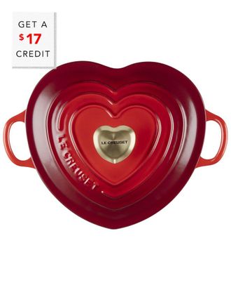 LE CREUSET Shallow Cerise Heart Cocotte With Light Gold Knob With $17 Credit