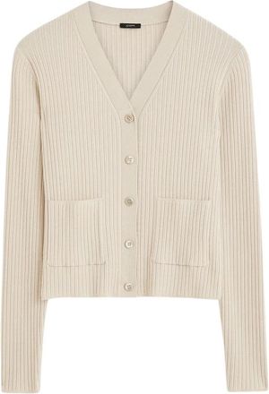 Joseph Fijne Merino Rib Cardigan - Quail - Dames - Vesten - Beige - XL - Wol - Truien & Vesten