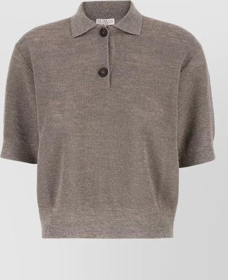 Brunello Cucinelli linen blend polo shirt ribbed collar
