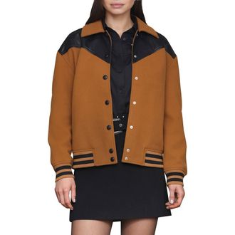 Avec Les Filles Oversize Western Varsity Jacket in Dark Camelblack at Nordstrom Rack, Size X-Small