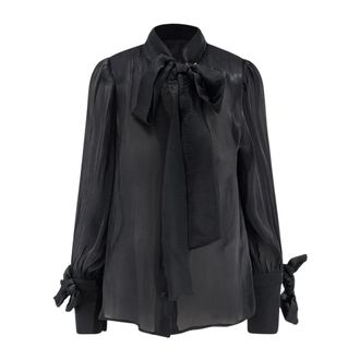 Actualee Camisa de Sat&eacute;n con Hombros Acolchados - Blouses & Shirts - Mujer - Negro - XS