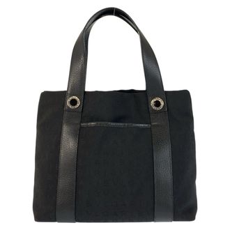 Bulgari Black Canvas Leather Handbag Tote Bag (Pre-Owned)
