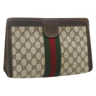 Gucci Pre-owned Clutches, female, Beige, Size: ONE SIZE Pre-owned Vintage GG Canvas Clutch