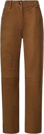 Magda Butrym Broeken, Dames, Oranje, S, Leer, Leren broek met corduroy-effect