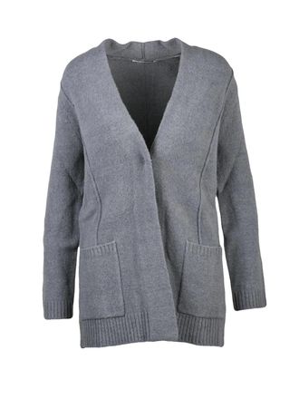 KANGRA Long Grey Cardigan with Snap Button Closure and Textured Knit