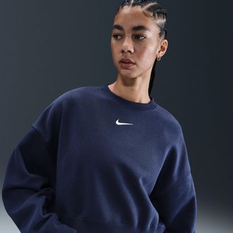 Nike Womens Nike Sportswear Phoenix Fleece Over-Oversized Crew-Neck Sweatshirt in Blue | DQ5761-411