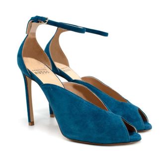 Francesco Russo Blue Suede V-Cut Ankle Strap Sandals Size 35.5