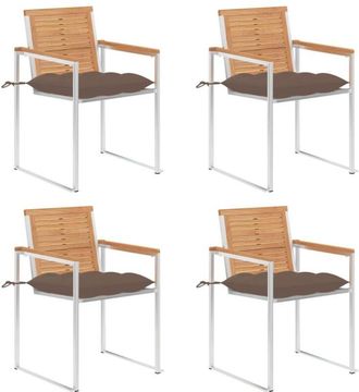 vidaXL Vidaxl - Sillas De Jard&iacute;n 4 Unidades Con Cojines Madera Maciza Teca