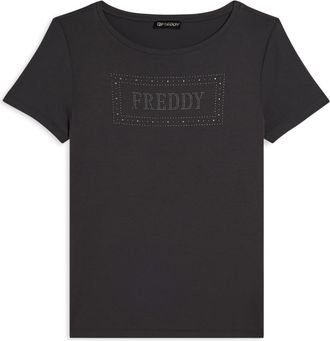 Freddy T-shirt donna con logo strass e glitter