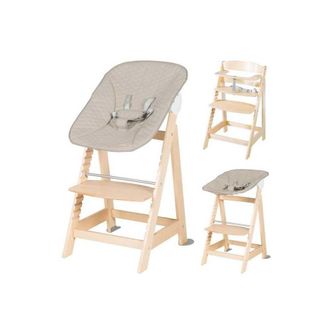 Roba Chaise Haute &Eacute;volutive 2-en-1 - Roba - Born Up - Transat Inclinable greyish Matelass&eacute; Inclus - Bois Naturel