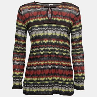 M Missoni Multicolor Patterned Knit Bow Detail Top
