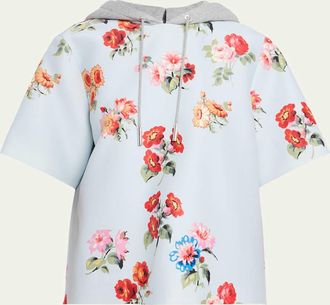 Brandon Maxwell The Aine Floral Silk Faille Short-Sleeve Hoodie
