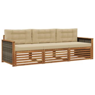 vidaXL Conjunto De Sof&aacute;s De Exterior Con Coj&iacute;n 3 Pcs Natural Y Beige Vidaxl