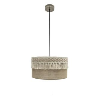 Fabrilamp Colgante Ekaterina Acabado Cuero Con Pantalla De Tela En Beige - Fabrilamp