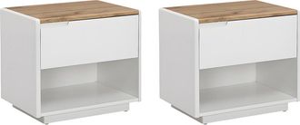 Vente-Unique Lote de 2 mesitas de noche - 1 cajón y 1 compartimento - MDF - Lacado blanco y roble - AMANI