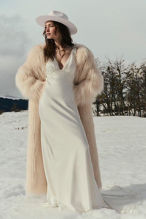 Watters Louisa V-Neck Satin Column Wedding Gown