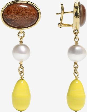 Goossens Paris Goldene Ohrh&auml;nger mit Perlen und Kristal Boh&egrave;me