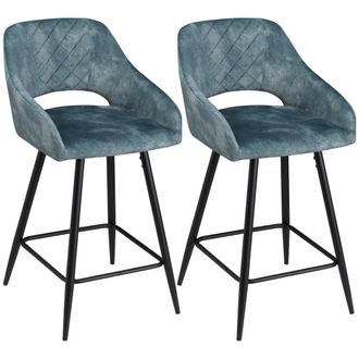 HOMCOM Bar Stools Set of 2 - Velvet-Touch Fabric Counter Height Bar Chairs Blue | TJ Hughes