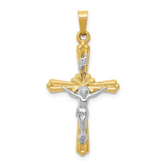 Diamond2Deal 14k Two-tone Gold Polished Inri Crucifix Pendant