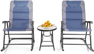 Costway Set De 2 Sillas Y Mesa, Set De Mueble De Jard&iacute;n, Sillas Plegables Con Mesa Baja De Vidrio Y Asiento Acolchado (azul) - Costway