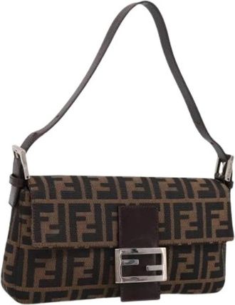 Fendi Pre-owned Zucca Canvas Shoulder Bag - Dames - Vintage Schoudertas - Bruin - ONE Size - Leer - Vintage
