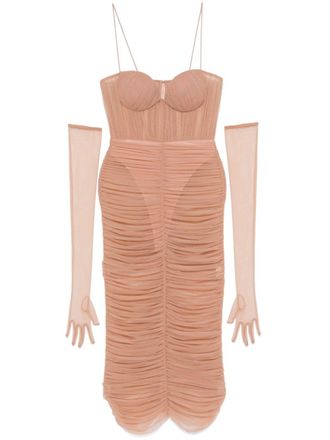 Alex Perry Abito midi con ruches - Rosa