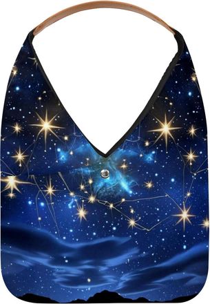 Generic Constellations and Starry Sky Pattern (2) Reusable Lightweight Grocery Bags - Foldable Into Compact Pouch, Washable & Sturdy, Multipurpose for Shoppin