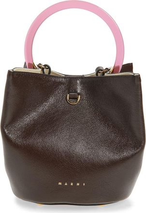 Marni Pannier Top Handle Leather Bucket Bag in 00M95 Metal Brown at Nordstrom