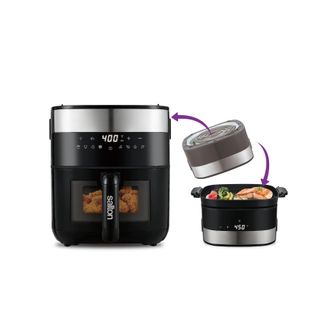 Salton Flip & Cook 3-in-1 5.8 QT Air Fryer, Grill, & Dehydrator with Viewing Window