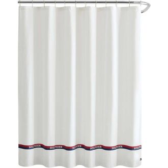 Tommy Hilfiger Logo Stripe Shower Curtain in Deep Blue/Navigator Red at Nordstrom Rack