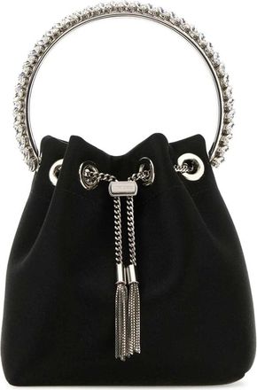 Jimmy Choo London Satijnen Bon Bon Bucket Bag - Dames - Schoudertassen - Zwart - ONE Size - Satijn - Tassen