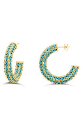 SHYMI Colored Crystal Pav&eacute; Hoop Earrings in Gold/Turquoise at Nordstrom