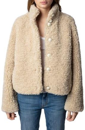 Zadig&Voltaire Fino Soft Curly Faux Fur Teddy Jacket in Mastic at Nordstrom Rack, Size X-Small