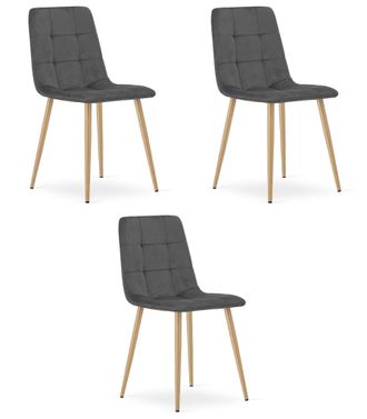 OEM Silla Kara - Terciopelo Gris Oscuro / Patas Color Madera X 3
