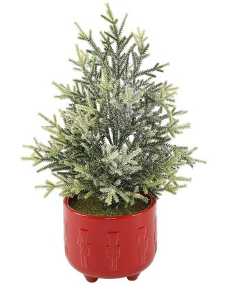 Flora Bunda 18.5In H Frosted Xmas Tree In 6In Cracker Ceramic Footed Pot
