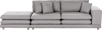 Beliani Modern 2 Seater Sofa with Ottoman Upholstered Polyester Fabric Cushioned Movable Cushions Flexible Arrangement Backrest Grey Heden