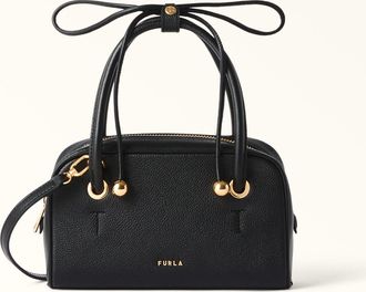 Furla Poppy Borsa A Mano Nero Nero Pelle Pieno Fiore Diamond + Pelle Di Vitello Sidney Donna