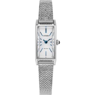 Citizen Fio Tank Silvertone Mesh Strap Watch, 14.3mm x 30.7mm in White/Silver-Tone at Nordstrom
