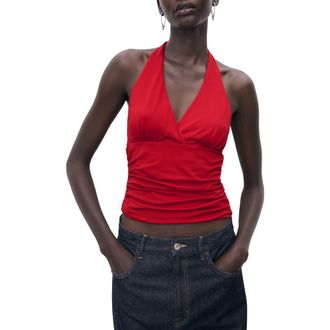 Mango V-Neck Halter Top in Red at Nordstrom, Size Medium