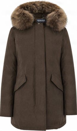 Woolrich Brown Parka With Plush Fur-Trimmed Hood And Zip Closure