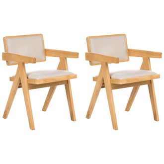 Beliani Beliani - Conjunto De 2 Sillas De Comedor Asientos Y Respaldos Tapizados En Poli&eacute;ster Caucho Estructura De Madera Comedor Estilo Retro Marr&oacute;n Claro Ca