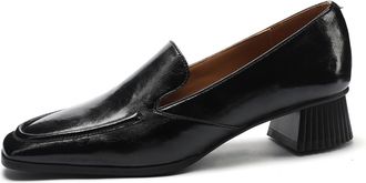 TinaCus Handmade Chunky Heels Womens Square Toe Genuine Leather Slip On Loafers Shoes, Black, 4 UK