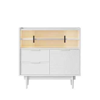Urban Meuble Aparador blanco con puerta de vidrio y luz LED