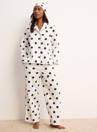 Desmond & Dempsey Black dot poplin pyjama set