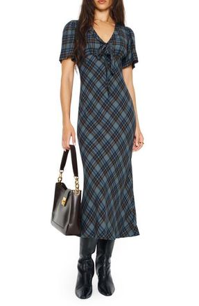 Reformation Tyra Plaid Crepe Midi Dress in Slate Plaid at Nordstrom, Size 12