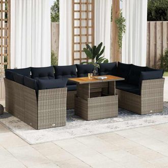 vidaXL Set De Sof&aacute;s De Jard&iacute;n Y Cojines 10 Pzas Rat&aacute;n Sint&eacute;tico Gris Vidaxl
