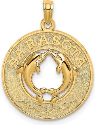 Diamond2Deal 14k Yellow Gold SARASOTA with Dolphins Circle Charm Pendant